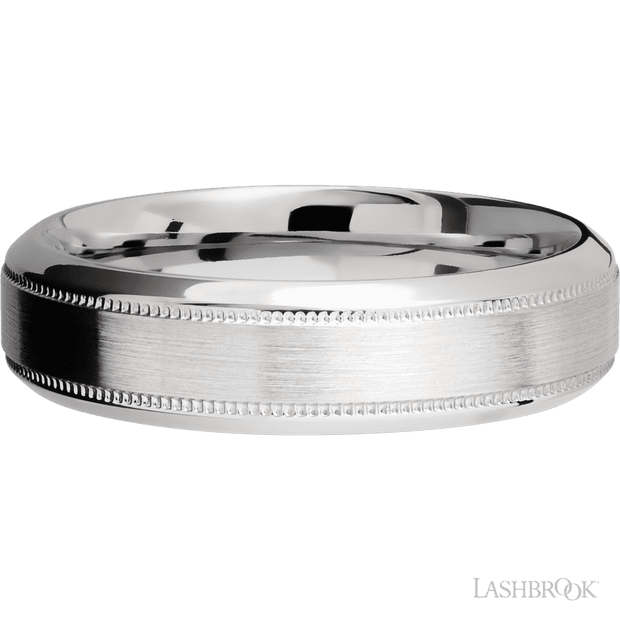 6 mm wide High Bevel Milgrain 14K White Gold band.