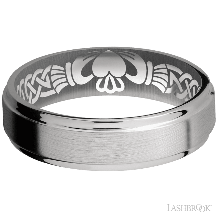 6 mm wide Flat Grooved Edges Titanium band.