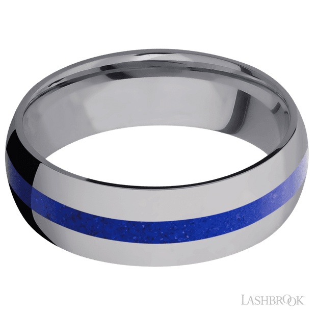 7 mm wide/Domed/Tantalum band with one 2 mm Centered inlay of Lapis.