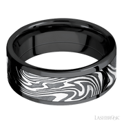 8 mm wide/Flat/Zirconium band with one 6 mm Centered inlay of Kinetic.