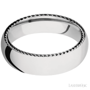 6 mm wide/Domed/14K White Gold band with two 1 mm Sidebraid inlays of 14K White Gold.