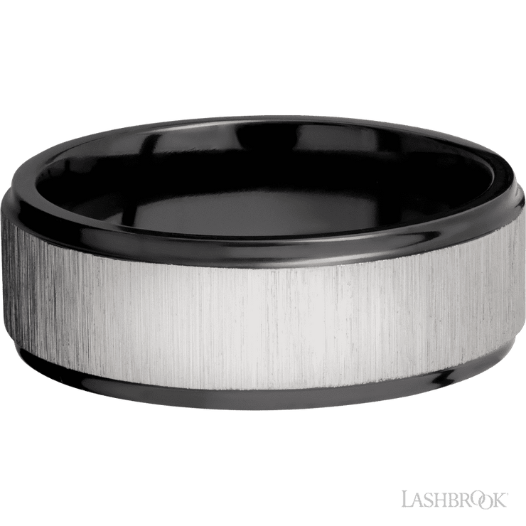 8 mm wide Flat Grooved Edges Zirconium band.