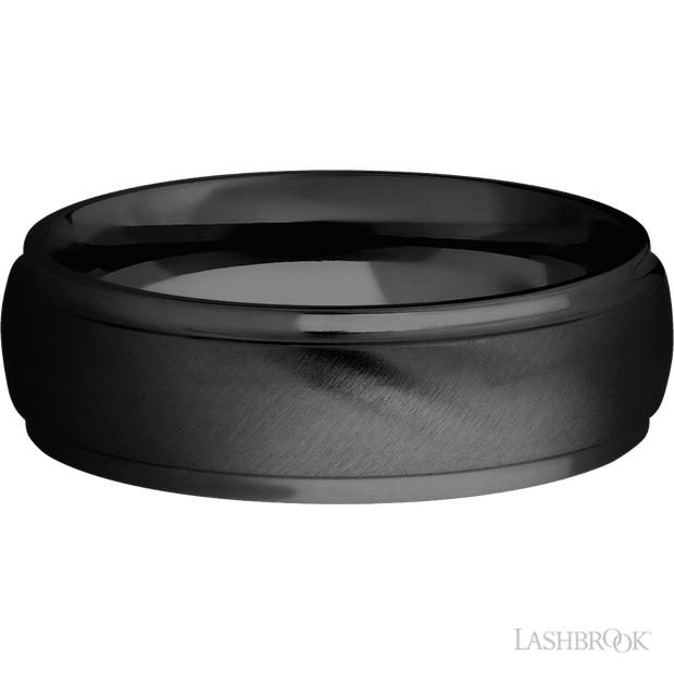 7 mm wide Domed Stepped Down Edges Zirconium band.