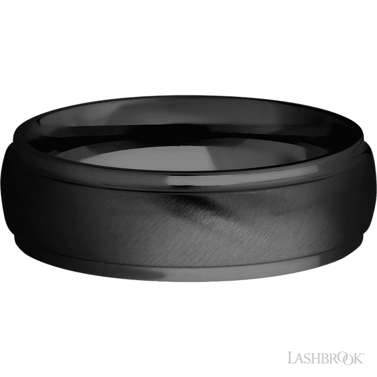 7 mm wide Domed Stepped Down Edges Zirconium band.