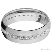 7 mm wide/Domed/14K White Gold band with an Eternity arrangement of .03 carat Round Diamond stones in a Bead Channel setting.