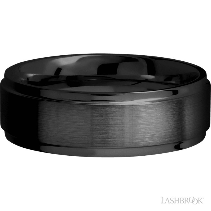 7 mm wide Flat Grooved Edges Zirconium band.