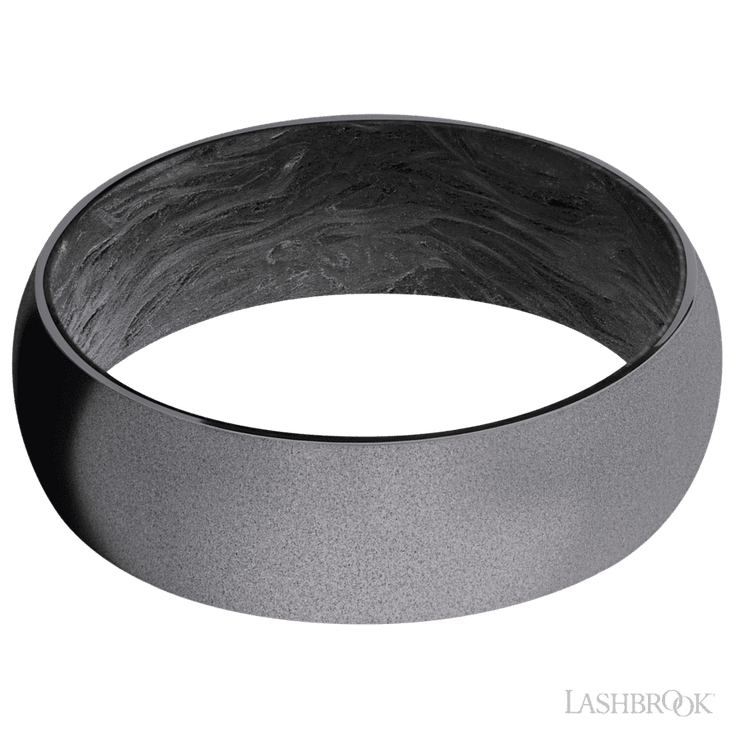 7 mm wide Domed Tantalum band featuring a Forged Carbon Fiber sleeve.