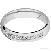 5 mm wide/Domed/Cobalt Chrome band with a Half Eternity arrangement of .07 carat Round Diamond stones in a Channel setting.