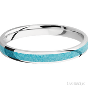 3 mm wide/Domed/Cobalt Chrome band with one 2 mm Centered inlay of Turquoise.
