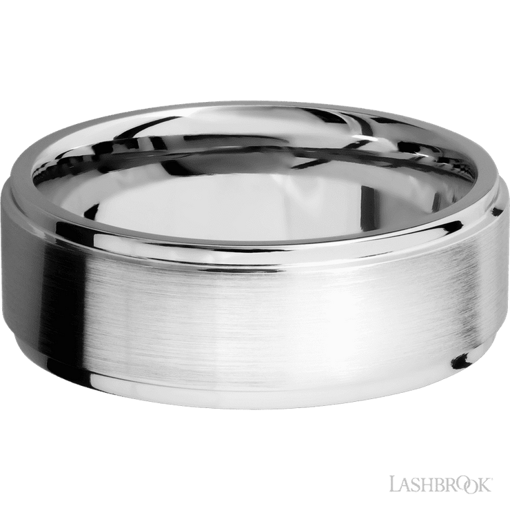 8 mm wide Flat Grooved Edges 14K White Gold band.