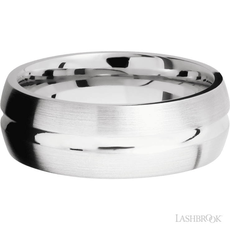 8 mm wide Domed Center Concave 14K White Gold band.