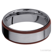 7 mm wide/Flat Grooved Edges/Tantalum band with two 1 mm Edge inlays of Crimson.