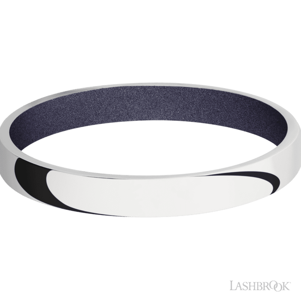 3 mm wide Domed 10K White Gold band featuring a Crushed Orchid sleeve.