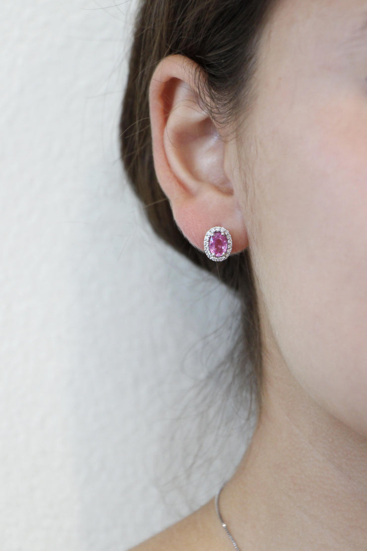 The Oval Shape Pink Sapphire Earrings