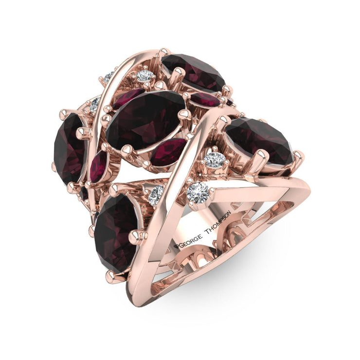 The Custom Designed of Garnet, Ruby and Diamond Ring