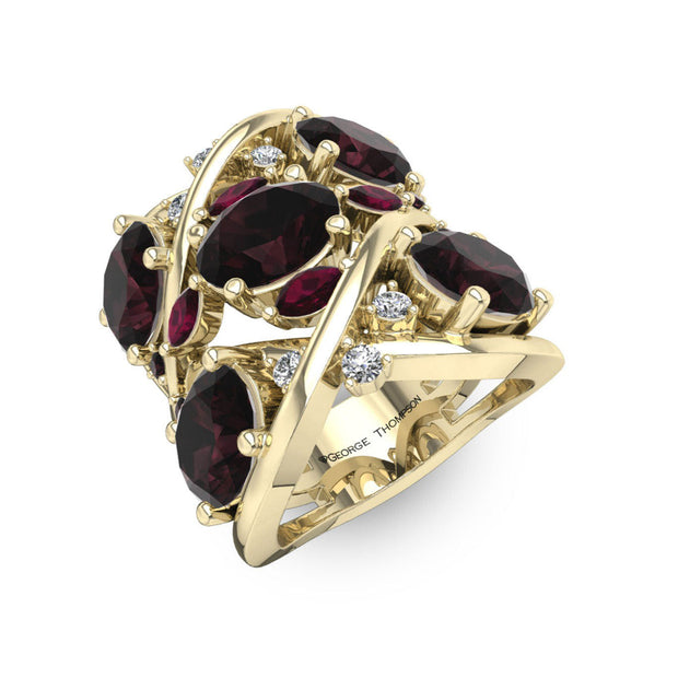 The Custom Designed of Garnet, Ruby and Diamond Ring